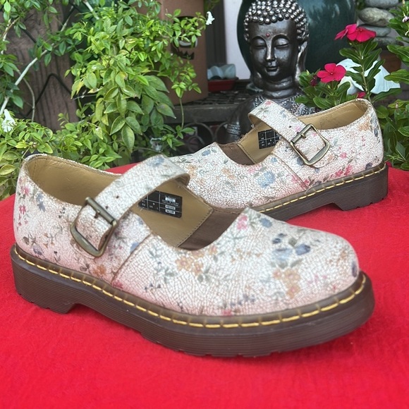 🌸 Dr. Martens 12295 Vintage Floral Crackle Single Strap Mary Jane Loafers - Picture 3 of 17